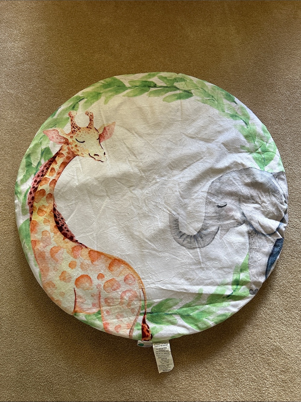 Round Nursery Play Mat with Watercolor Giraffe & Elephant